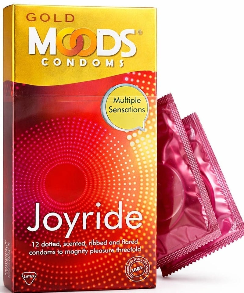 Moods Gold Joyride Condoms Dotted Ribbed & Flared 12 Pieces - Image 4